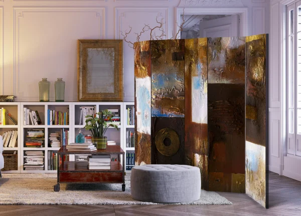 Artgeist Paravent Winter Landscape II [Room Dividers] In Blau,Braun,Weiß,Gelb 3
