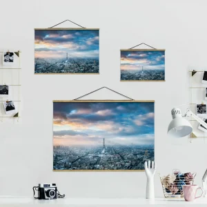 WallArt Stoffbild Mit Posterleisten – Winter In Paris In Blau 19